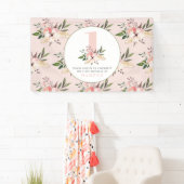 Elegante bloemenroze girly verjaardagsfeestje  spandoek (Insitu)