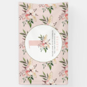 Elegante bloemenroze girly verjaardagsfeestje  spandoek (Verticaal)