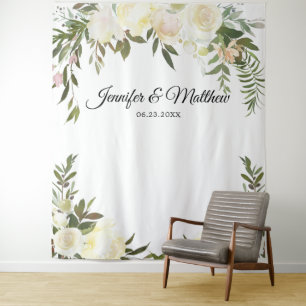 Elegante bloemenroze ivoorkleurige fotobackdrop vo wandkleed
