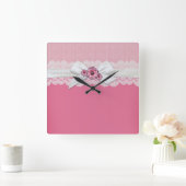 Elegante bloemenroze lintklok vierkante klok (Huis)