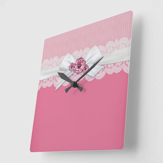 Elegante bloemenroze lintklok vierkante klok (Hoek)