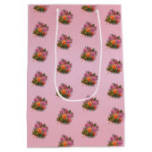 Elegante bloemenroze pioen eenvoudig medium cadeauzakje (Achterkant)