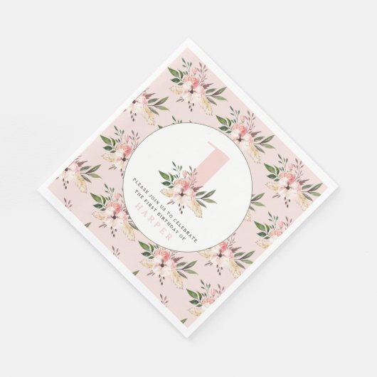 Elegante bloemenroze verjaardagsfeestje servetten (Hoek)
