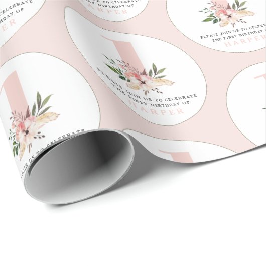 Elegante bloemenroze verjaardagsfeestje servetten cadeaupapier (Rol Hoek)