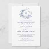 Elegante bloemenrozen krans bruiloft monogram kaart (Voorkant)