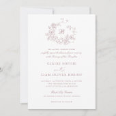 Elegante bloemenrozenkrans bruiloftsmonogram kaart (Voorkant)