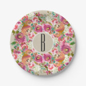 Elegante bloemenrustieke chique kraft monogram bru papieren bordje (Voorkant)