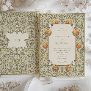 Elegante Bloemensalie en Koraal Bruiloft Kaart