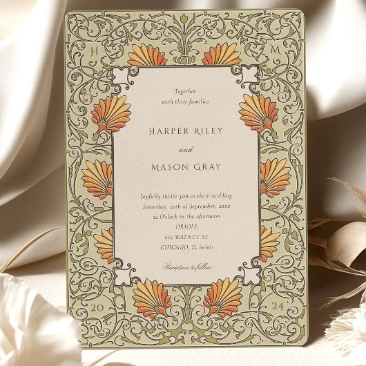 Elegante  Bloemensalie en Koraal Bruiloft Kaart