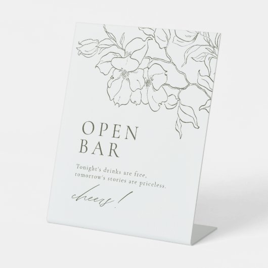 Elegante bloemensalie Groene bruiloft Open Bar Reclamebord Met Voetstuk (Voorkant)