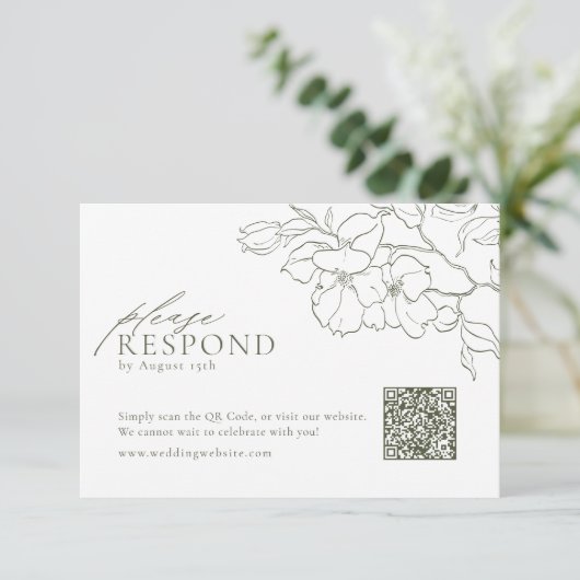 Elegante bloemensalie groene bruiloft QR-code RSVP Kaartje (Staand voorkant)