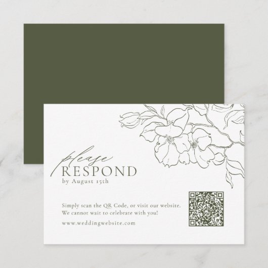 Elegante bloemensalie groene bruiloft QR-code RSVP Kaartje (Voorkant / Achterkant)