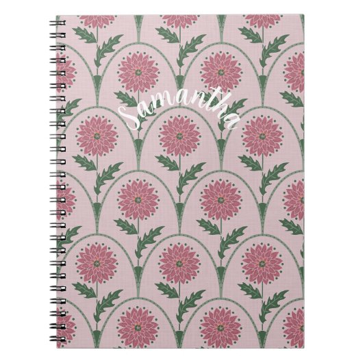 Elegante bloemenschaal & aangepaste naam op stoffi notitieboek (Voorkant)