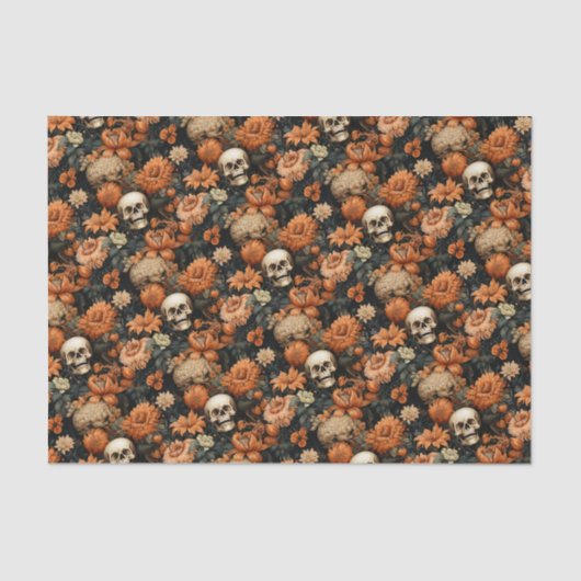 Elegante bloemenschedel Halloween Tissuepapier (Voorkant)