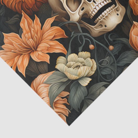 Elegante bloemenschedel Halloween Tissuepapier (Detail)