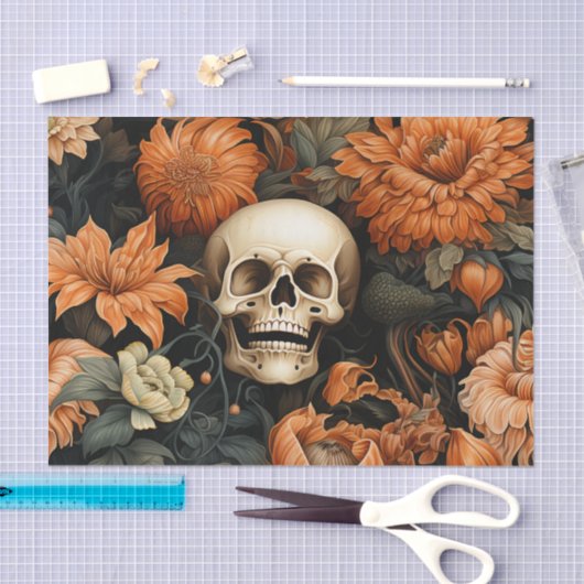 Elegante bloemenschedel Halloween Tissuepapier (Craft)