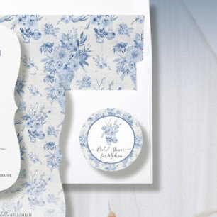 Elegante bloemenschildering in waterverf blauw-wit ronde sticker