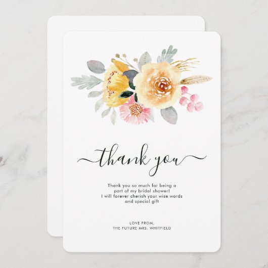 Elegante bloemenschildering in waterverf bruidsbor bedankkaart (Voorkant / Achterkant)