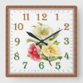 Elegante Bloemense Vierkante Acryl Wandklok (Voorkant)