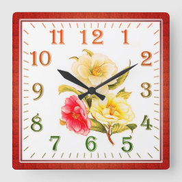 Elegante Bloemense Vierkante Acryl Wandklok