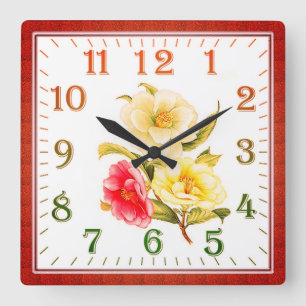 Elegante Bloemense Vierkante Acryl Wandklok