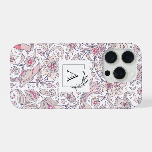Elegante bloemensleutelhouder voor iPhone 15 Pro v iPhone Hoesje (Achterkant horizontaal)
