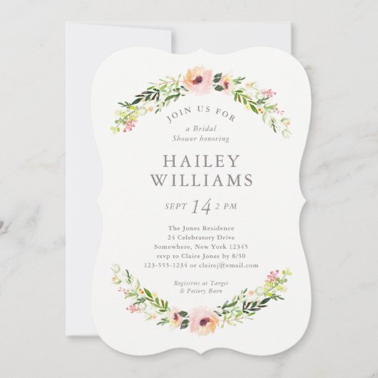 Elegante bloemenslingers bruidsfeest kaart (Voorkant)