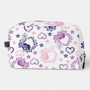 Elegante bloemenslingers & polkadot harten cosmeti toilettasje