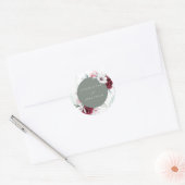 Elegante bloemensmaragd groen & bordeaux bruiloft ronde sticker (Envelop)