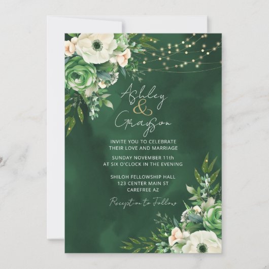 Elegante bloemensmaragd groene bruiloft kaart (Voorkant)