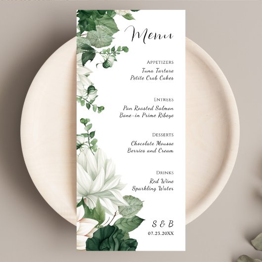 Elegante bloemensmaragd groene bruiloft menu