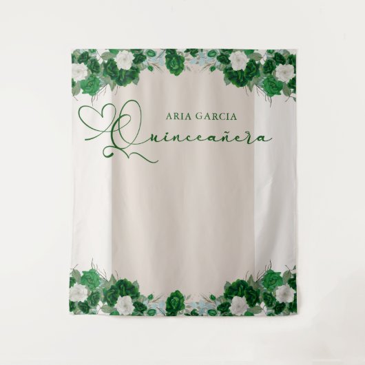 Elegante bloemensmaragd groene quinceanera achterg wandkleed (Voorkant)