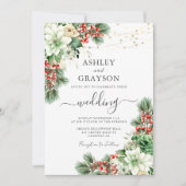 Elegante bloemensmaragd groene winter bruiloft kaart (Voorkant)