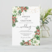 Elegante bloemensmaragd groene winter bruiloft kaart (Staand voorkant)