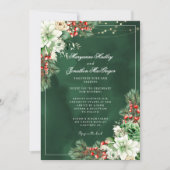 Elegante bloemensmaragd groene winter bruiloft kaart (Voorkant)