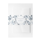 Elegante bloemenstoffige blauwe grijze bruiloft uitnodigingen wikkel (Voorkant Voorbeeld)