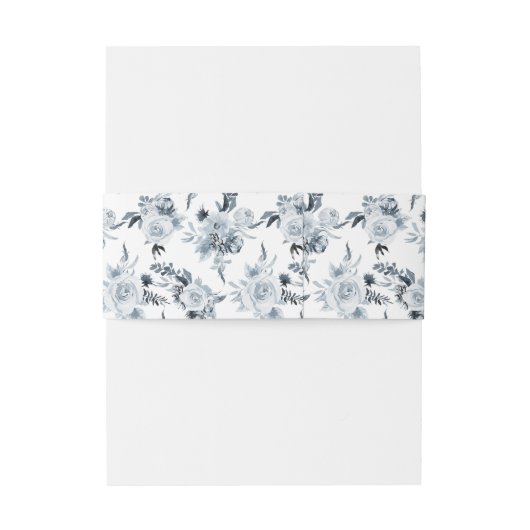 Elegante bloemenstoffige blauwe grijze bruiloft uitnodigingen wikkel (Achterkant Voorbeeld)