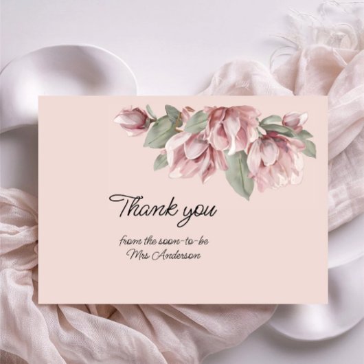 Elegante bloemenstoffige Roos blush Bedankkaart