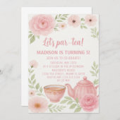 Elegante Bloementhee Party Verjaardag Uitnodiging (Voorkant / Achterkant)