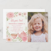 Elegante Bloementhee Party Verjaardag Uitnodiging (Voorkant / Achterkant)