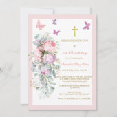 Elegante bloementoewijding en 1e verjaardag kaart (Voorkant)