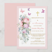 Elegante bloementoewijding en 1e verjaardag kaart (Voorkant / Achterkant)