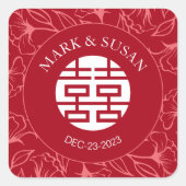 Elegante bloementraditionele Chinese bruiloft Stic Vierkante Sticker (Voorkant)