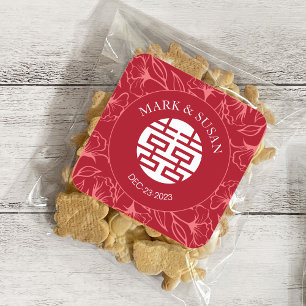 Elegante bloementraditionele Chinese bruiloft Stic Vierkante Sticker