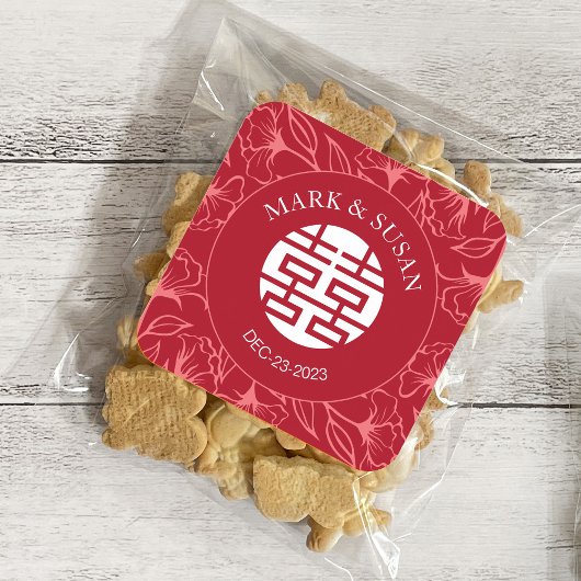 Elegante bloementraditionele Chinese bruiloft Stic Vierkante Sticker