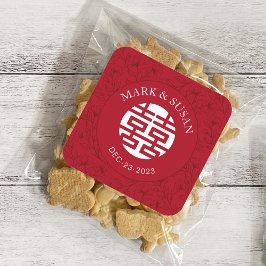 Elegante bloementraditionele Chinese bruiloft Stic Vierkante Sticker