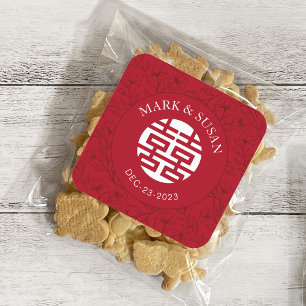 Elegante bloementraditionele Chinese bruiloft Stic Vierkante Sticker