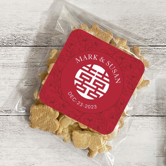 Elegante bloementraditionele Chinese bruiloft Stic Vierkante Sticker