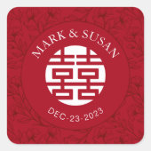 Elegante bloementraditionele Chinese bruiloft Stic Vierkante Sticker (Voorkant)