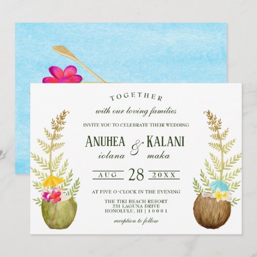 Elegante bloementropische Hawaii Beach bruiloft Kaart (Voorkant / Achterkant)